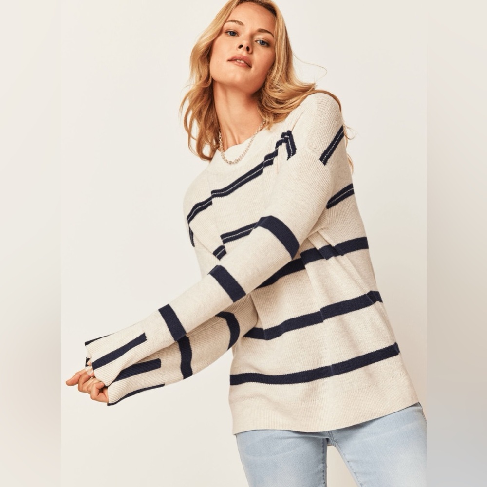 Nic+Zoe ‘Opposites Attract’ Cream and Black Stripe Sweater - Women’s L